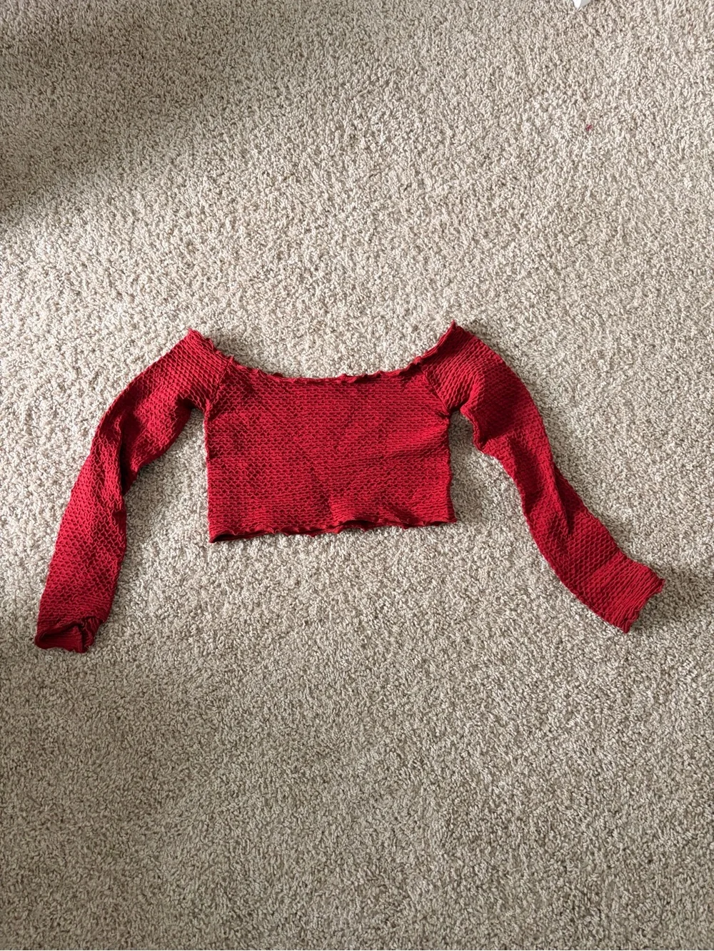 Free People Off-Shoulder Long Sleeve Crop Top in Brick Red XS/S